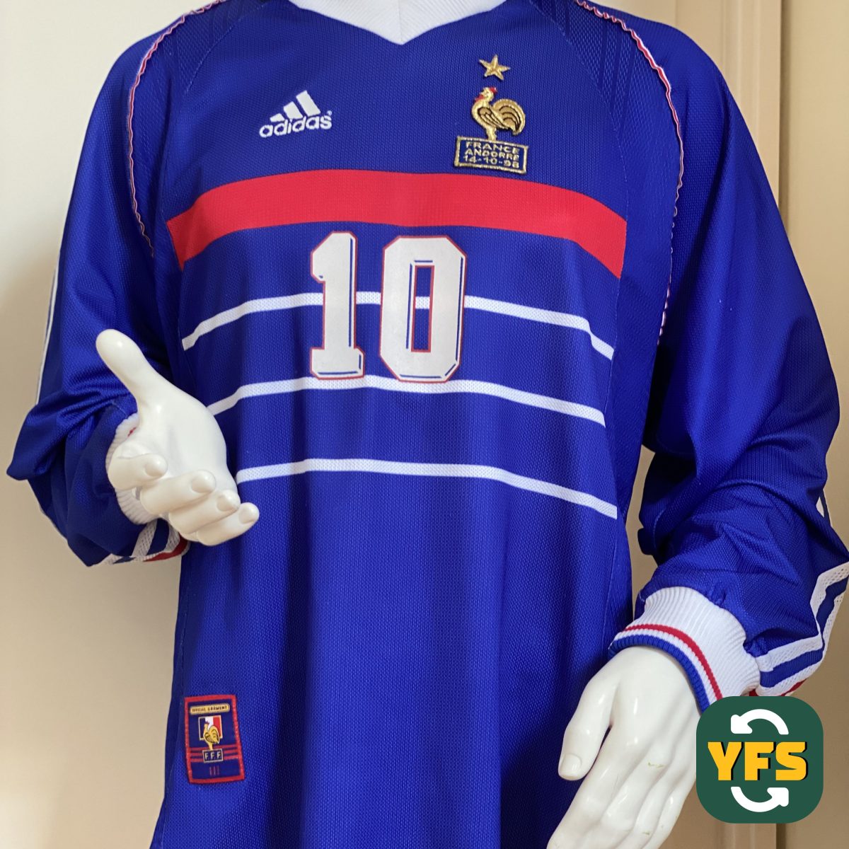 France 1998-1999 Home Match Worn Adidas - YourFootballShirt - Photo 1