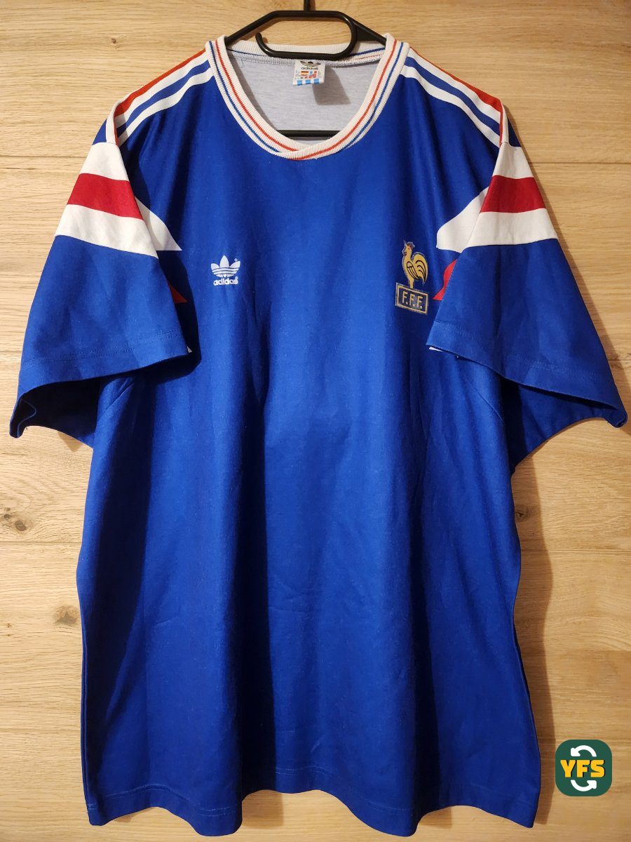France 1991-1992 Home Match Worn Adidas original - YourFootballShirt - Photo 1