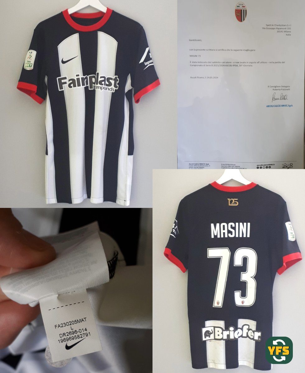Ascoli 2023-2024 Home Match Worn Nike - YourFootballShirt - Photo 1